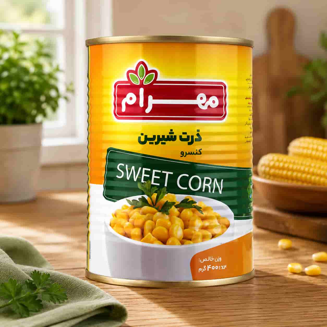 کنسرو ذرت شیرین مهرام مناسب تزیین انواع پاستا